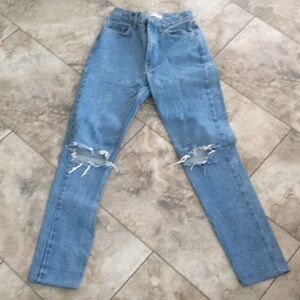 American Apparel EUC HIGH WAISTED DESTROYED 100% Cotton JEANS SIZE 26
